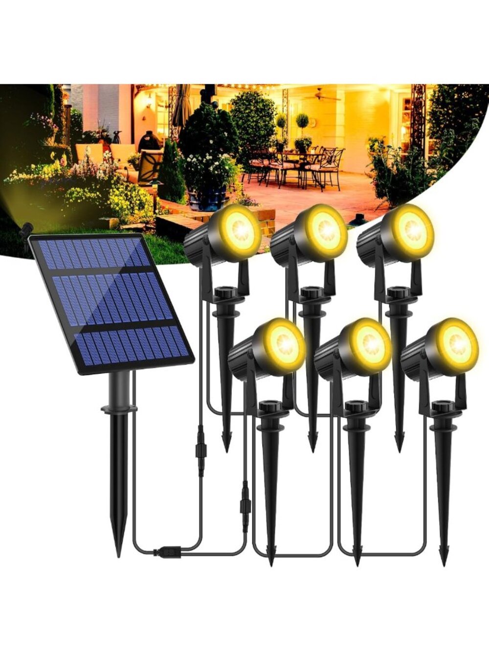 T-SUNUS Solar Landscape Spotlights 6-in-1 Warm White 3000K Outdoor Garden